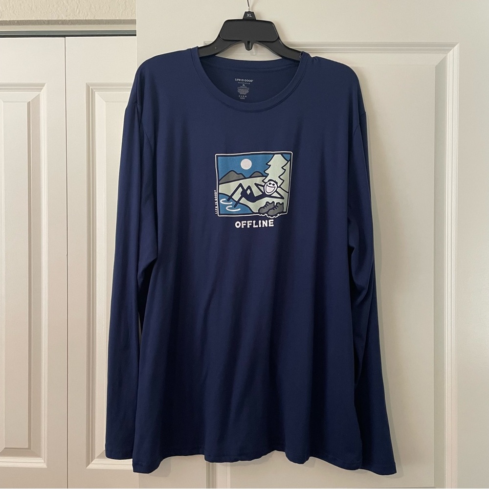 Life is Good Men's Jake Offline Long Sleeve Sleepware T-Shirt in Dark Blue